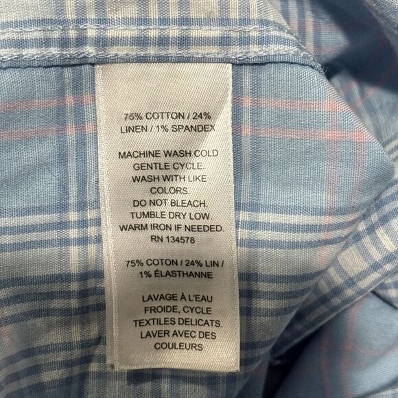 Vineyard Vines Classic Fit Murray Shirt Men's Large Linen Blend Blue Pink Plaid - Picture 15 of 16